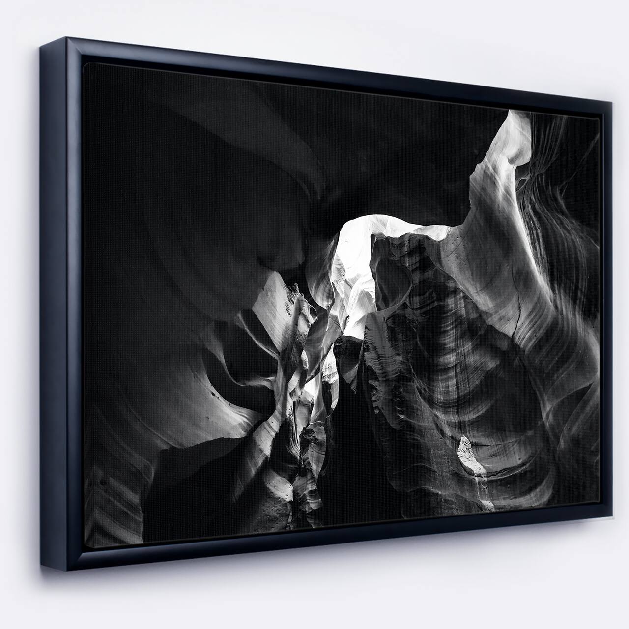 Designart - Black and White Antelope Canyon - Landscape Photography Canvas Print in Black Frame